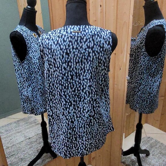 Michael by Micheal Kors Medium Blue and white sleeveless blouse with tie - Picture 4 of 8